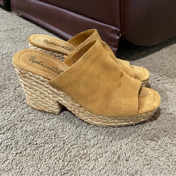 Slendid Shoes Splendid Theodore Sandal Ochre Yellow Platform Straw Heel Suede Size 95m